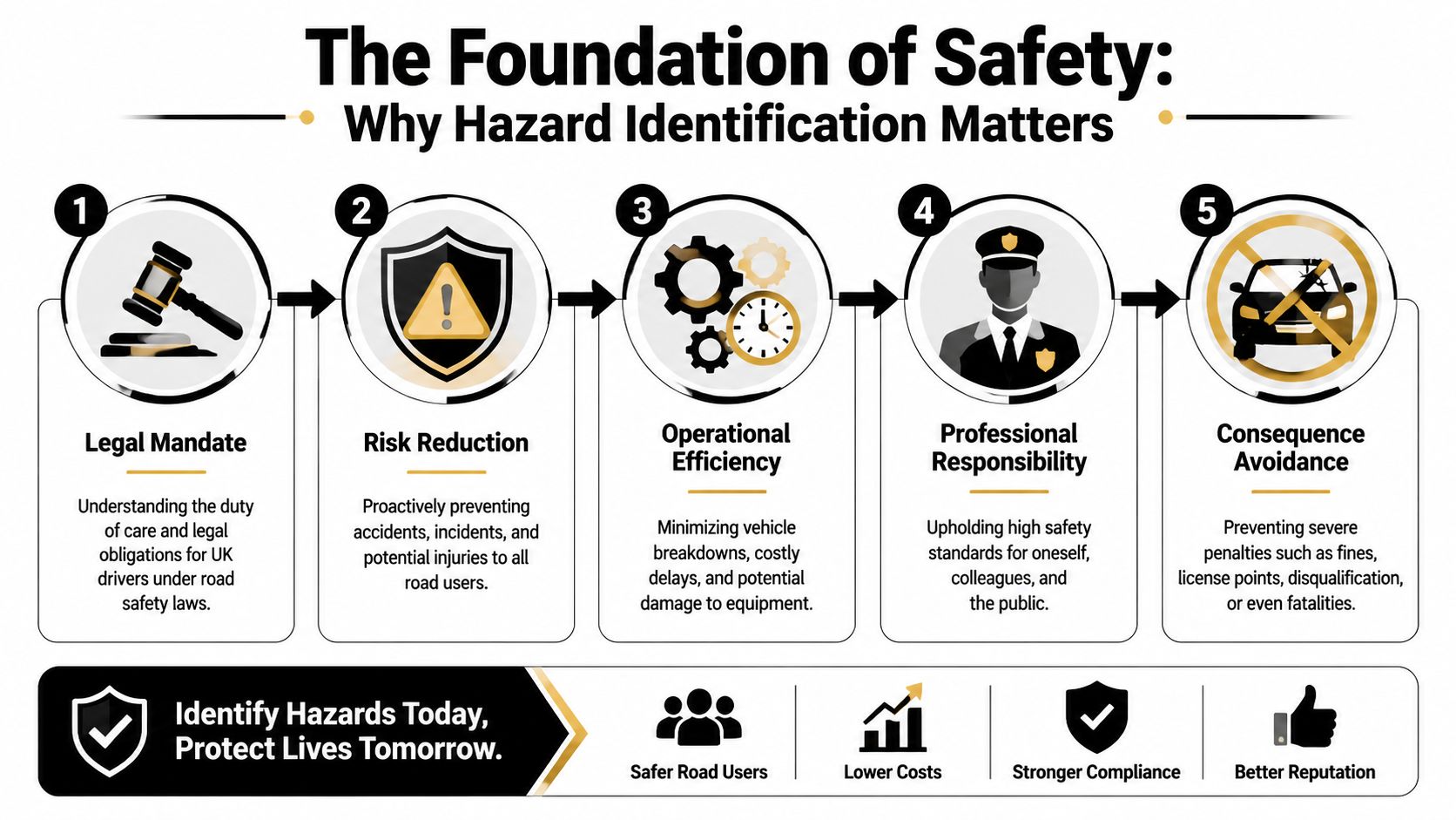 An infographic titled The Foundation of Safety explaining five key reasons for the importance of hazard identification.